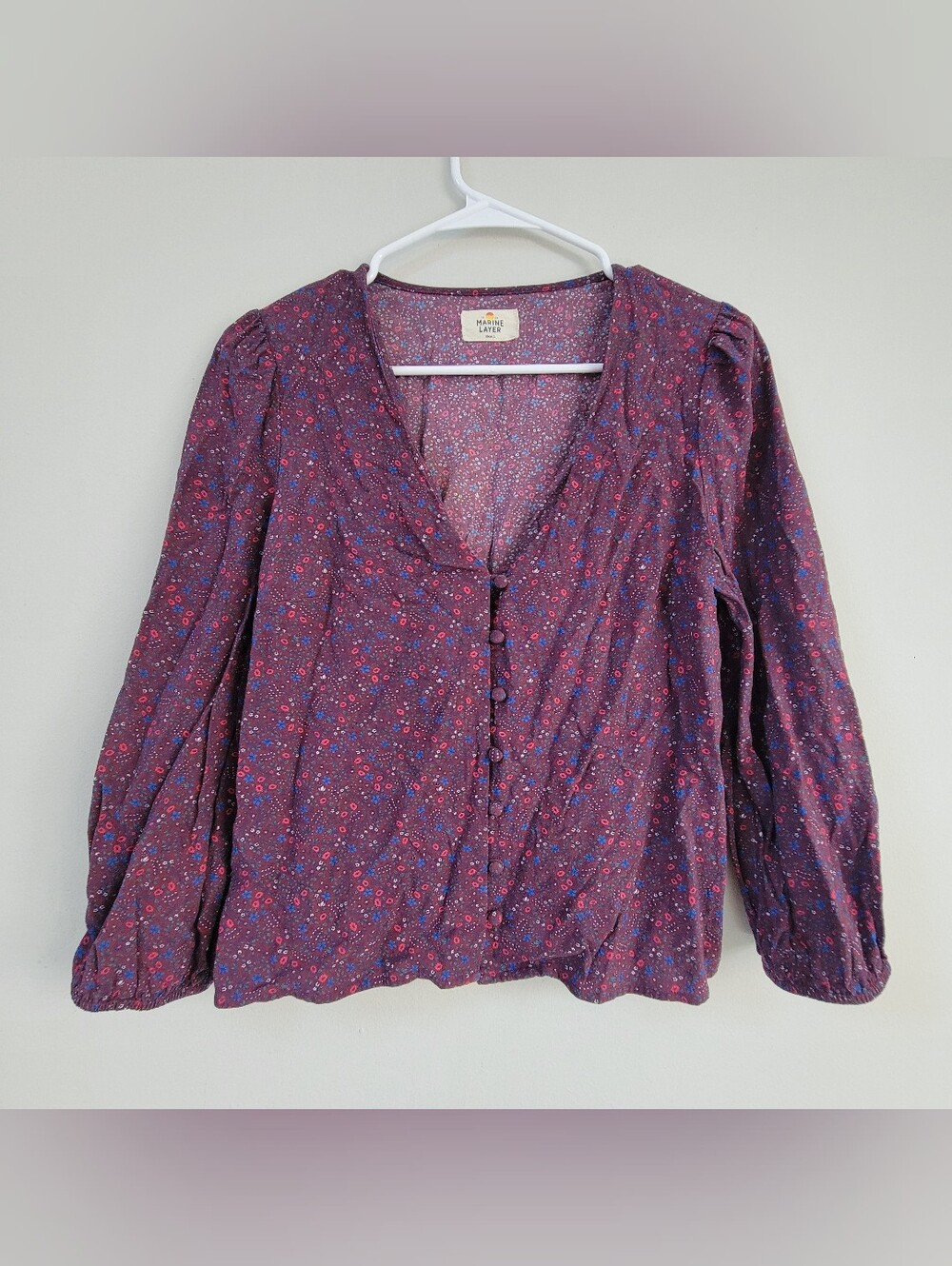 Marine Layer Purple Floral Long Sleeve Blouse Women Size S Boho Cottagecore